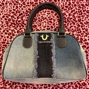 True Religion Two-Tone Denim Satchel Bowler Handbag